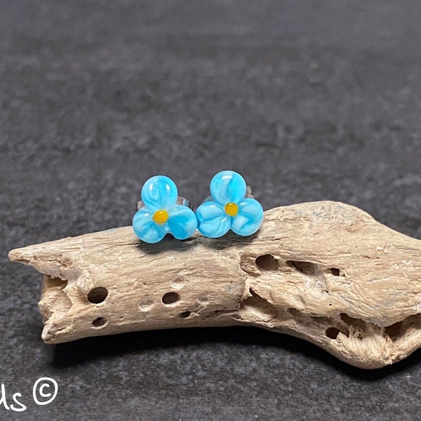 Lampwork Ear Studs 'Flower', Stainless Steel