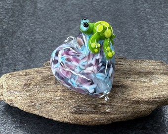 Lampwork Anhänger 'Schildkröte', Silber 925