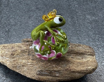 Lampwork Pendant 'Frog Prince', Silver 925