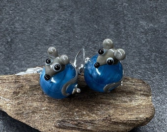 Lampwork Ohrringe "Maus",  Silber 925