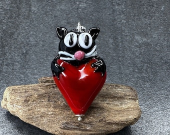 Lampwork Anhänger 'Katze',  Silber 925