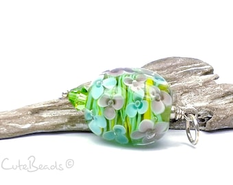 Lampwork Anhänger Blümchenperle, Silber 925