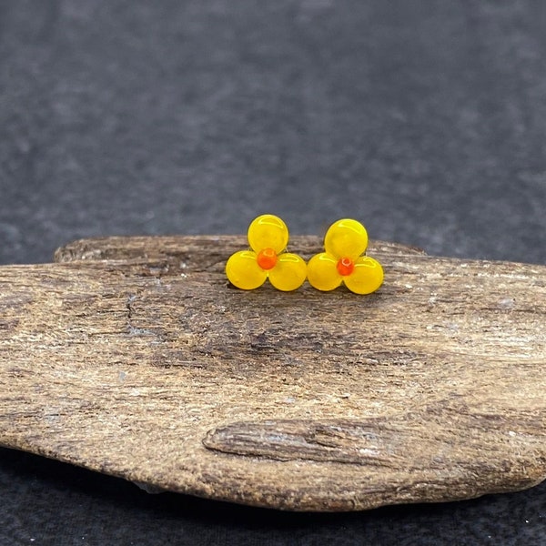 Lampwork Ear Studs 'Flower', Stainless Steel