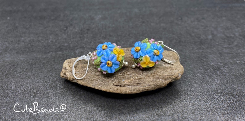 Silver 925 Lampwork Earrings Flowers