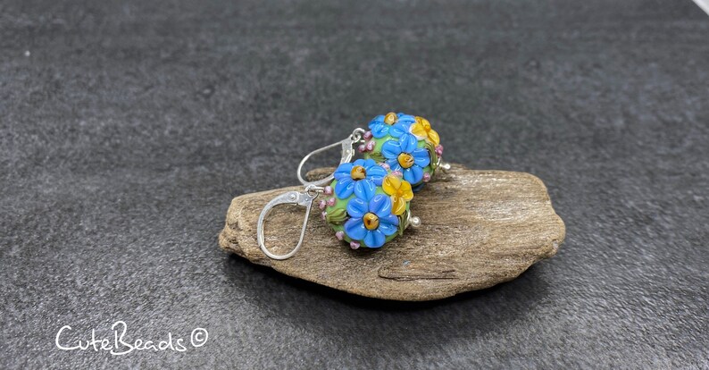 Silver 925 Lampwork Earrings Flowers