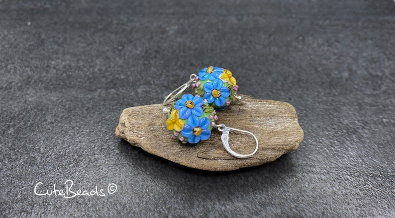 Silver 925 Lampwork Earrings Flowers