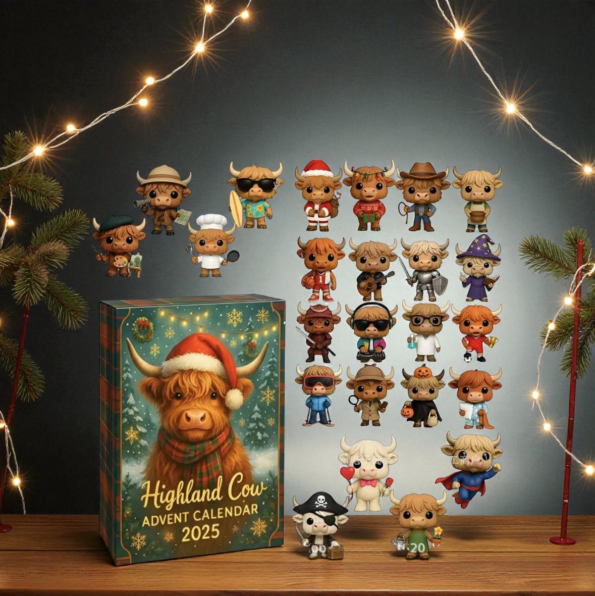 Discover Highland Cow Advent Calendar 2025, 24 Day Acrylic Ornament Box, Cute Cow Christmas Countdown Gift, Holiday Decor for Animal Lovers