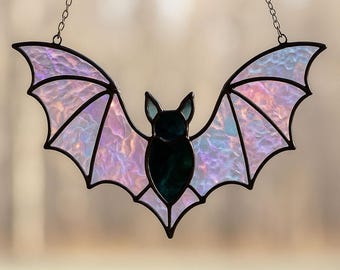 ハロウィン黒猫アクリルサンキャッチャー、コウモリの羽を持つゴシック