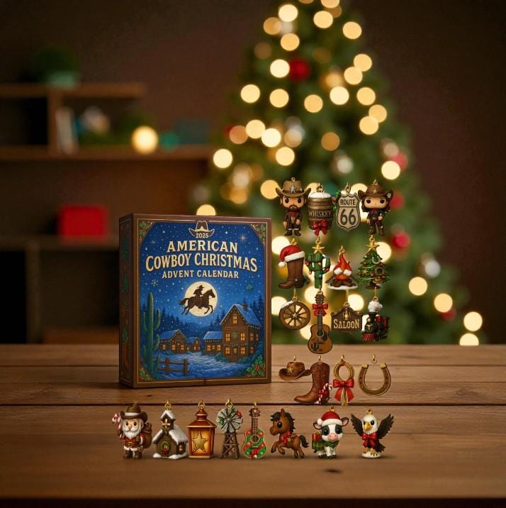 Discover American Cowboy Christmas Advent Calendar 2025, 24 Day Western Countdown Box, Acrylic Cowboy Figurines Gift, Rustic Holiday Decor for Lovers