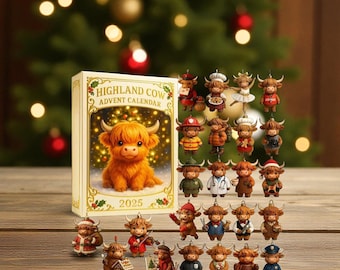 Cadeau Original Noël 2025 Calendrier De L'Avent 3D Highland Cow 2025 - 24 Figurines De Vaches Des Highlands - Déco De Noël Cadeau Original Noël Fan Animaux