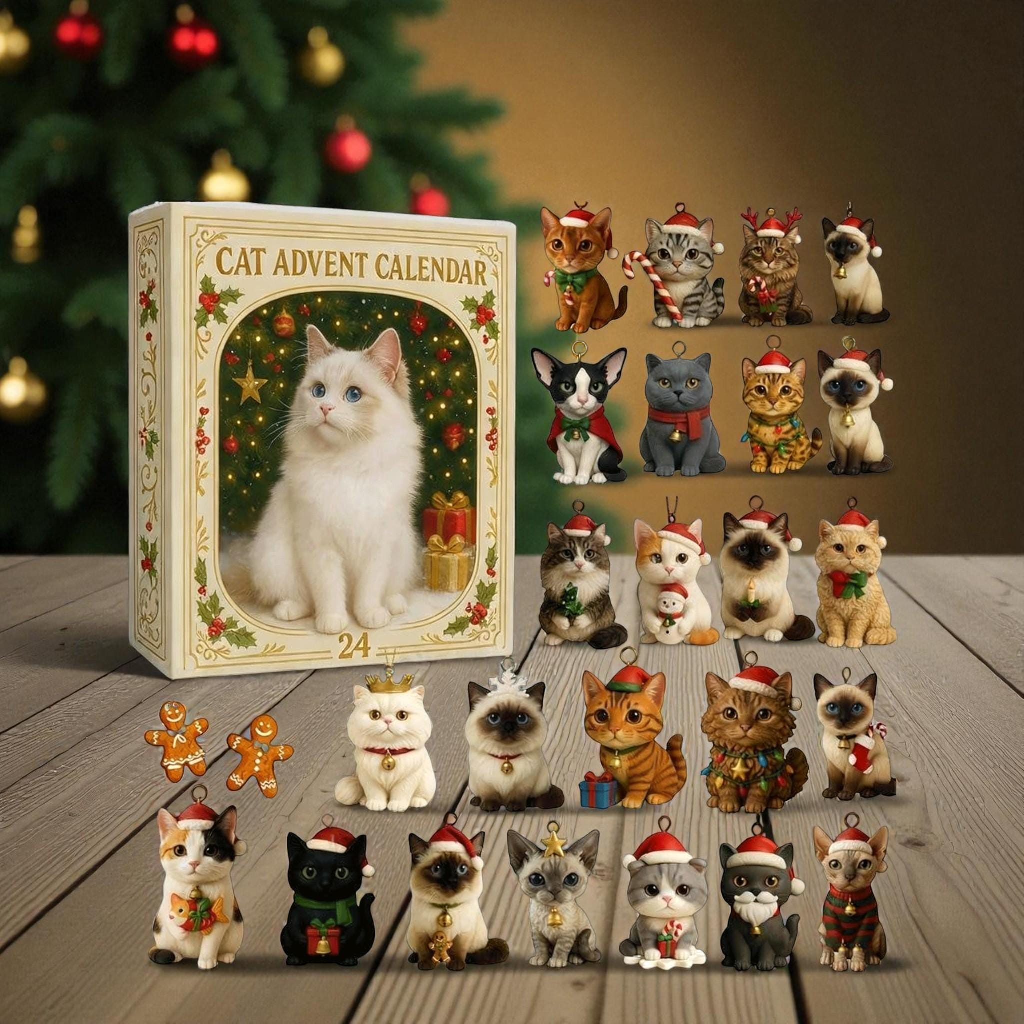 Discover Christmas Cat Advent Calendar 2025, 24 Day Cat Lover Countdown Box, Cute Kitten Figurines, Advent Calendar Gift for Cat Lovers,Holiday Decor