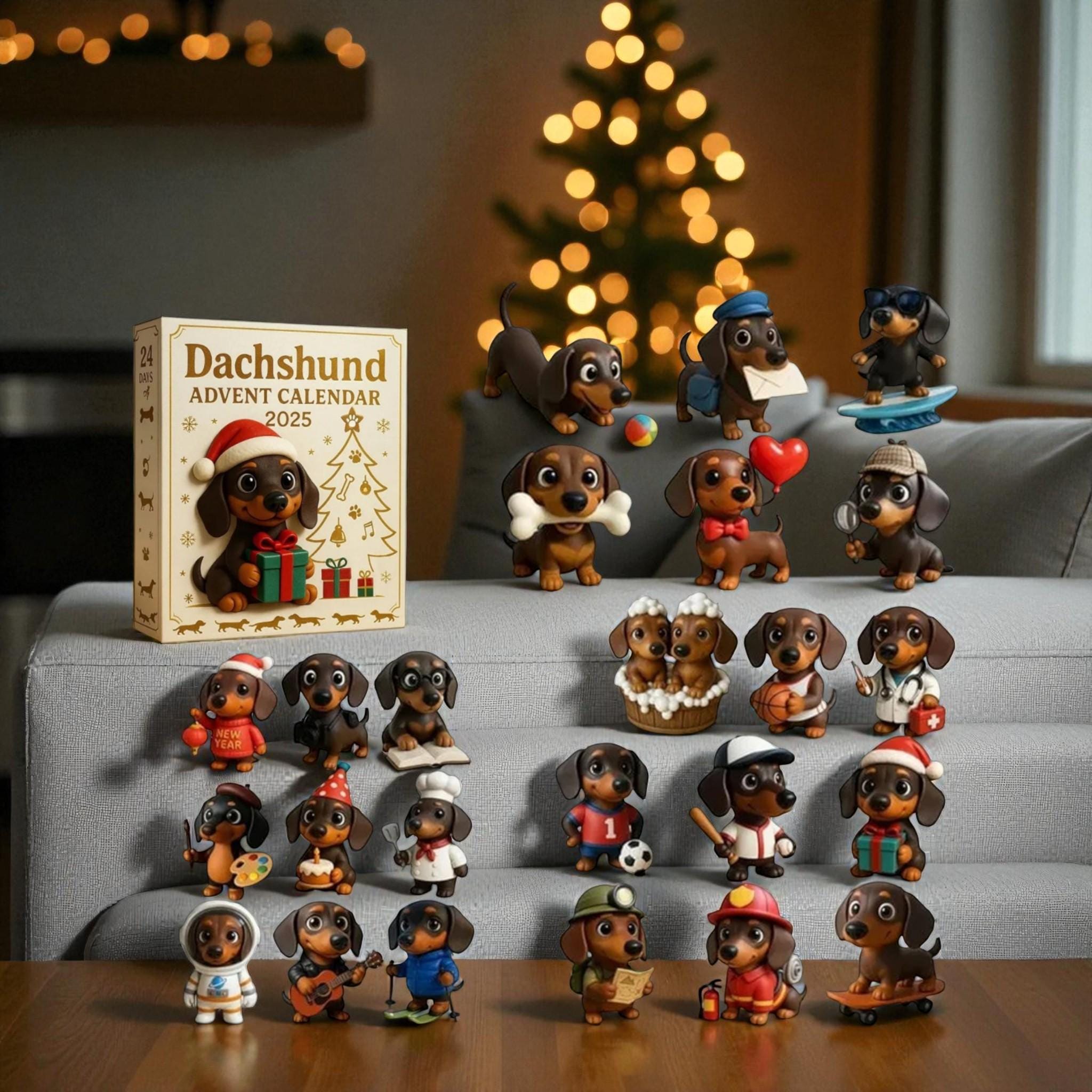 Discover Dachshund Advent Calendar 2025, 24 Day Dog Lover Countdown Box, Cute Sausage Dog Figurines Gift, Christmas Advent Calendar for Pet Lovers