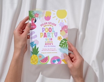Pool Party Invitation Template: Editable Summer Birthday Invite (Digital Download)