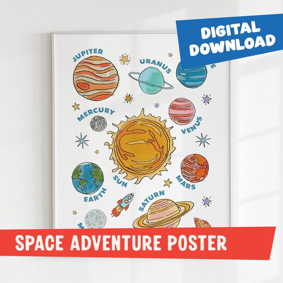 Space Solar System Poster for Kids | Wall Art Printable, Preschool ...