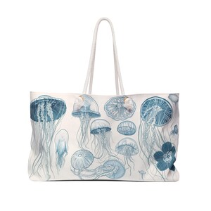 Meeres-inspirierte Weekender-Tasche, Quallen-Tote, Strand-Reisetasche, Urlaubsutensilien, nautisches Geschenk, Boho-Chic-Accessoire