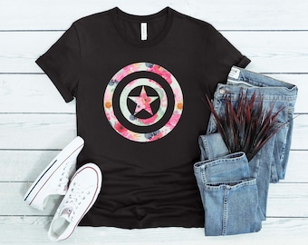Camiseta con el logotipo floral del escudo del Capitán América