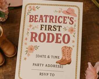 Editable Western Birthday Invitation | Girl’s First Rodeo | Digital Download | Cowgirl Party Invite