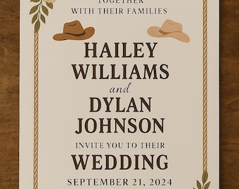 Rustic Western Wedding Invitation Editable PDF | Country Barn Wedding Printable | Cowgirl Wedding Invite