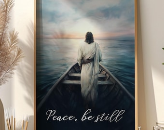 Peace Be Still Poster, Mark 4:39 Jesus Calms The Strom Wall Art, Bible Verse Christian Scripture Home Wall Decor, Calming The Storm Print