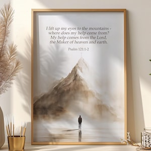 I Lift My Eyes to The Mountains, Psalm 121:1-2 Wall Art, Bible Verse Print, Christian Scripture Printable Wall Decor, Psalm 121 Art Print