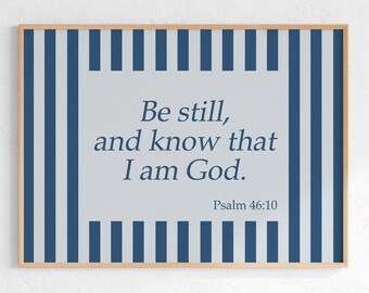 Be Still and Know Wall Art, Psalm 46:10 Print, Striped Bible Verse Art, Christian Beach Print, Coastal Catholic Wall Art Home Decor