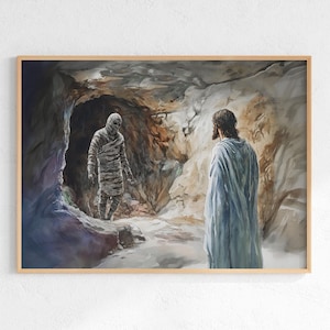 Jesus Raises Lazarus From the Dead, John 11:38-44 Wall Art, Bible Verse Print, Christian Scripture Art, Miracle of Jesus Poster Printable