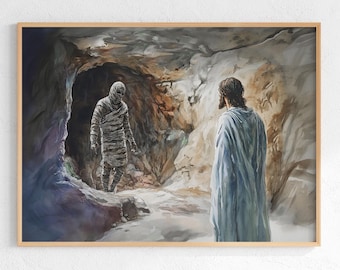 Jesus Raises Lazarus From the Dead, John 11:38-44 Wall Art, Bible Verse Print, Christian Scripture Art, Miracle of Jesus Poster Printable