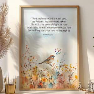 Zephaniah 3:17 Art, The Lord Your God is With You Bible Verse Art Print, Christian Scripture Wall Art Printable, Mordern Christian Poster