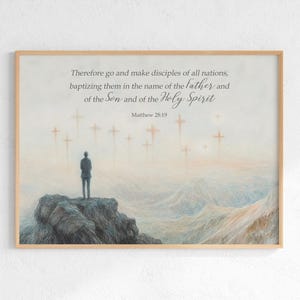 Impression Matthieu 28:19, donc allez faire des disciples de toutes les nations art mural verset de la Bible, art des écritures chrétiennes, affiche du chapitre de la Bible
