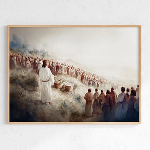 Jesus Feeds 5000 Prints, Christian Scripture Wall Art, Bible Verse Jesus Feeds The 5000 Poster, Home Decor for Christian Artwork Printable