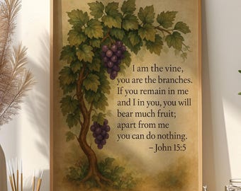 I Am The Vine John 15:5 Wall Art, I Am The Vine You Are The Branches Print, Bible Verse Poster, Christian Home Wall Decor, Bible Scripture
