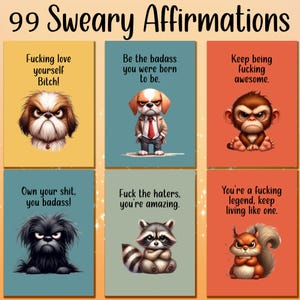 Sweary Motivationszitate, Swear Affirmationskarten, Achtsamkeits- und Motivationskarten, Badass Affirm-Kartenzitat, Angry Animal-Karten