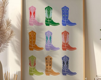 Colorful Cowboy Boots Print: Retro Western Wall Art (Digital Download, 6 JPG Files