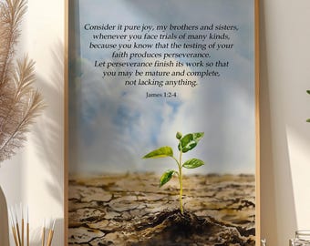 Santiago 1:2-4 Impresión, Considera esto pura alegría Arte de pared con versículo bíblico, Póster de escritura cristiana, Cita bíblica motivacional imprimible, Inspirado en la Biblia