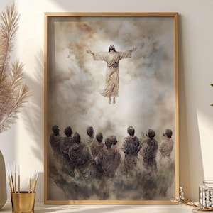 The Ascension of Jesus Art Print, Jesus Ascension Wall Art, Bible Verse Jesus Ascended into Heaven After His Resurrection Poster