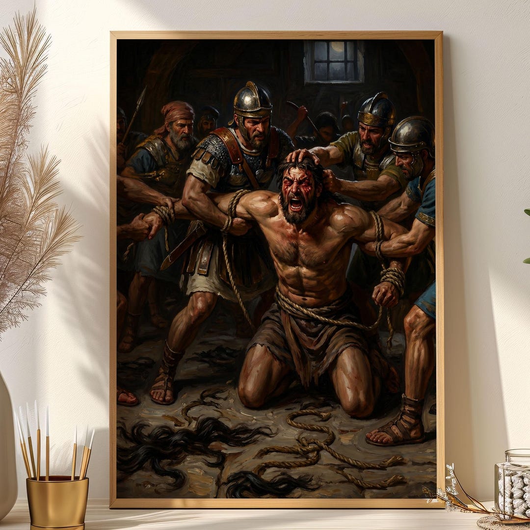 The Fall of Samson Print, the Betrayal by Delilah Poster, Judges 16:20 ...