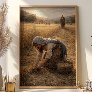 Quadro da parete con Rut che spigola nel campo, poster di Boaz e Rut, stampa del Libro di Rut, stampa a tema religioso, opera d'arte biblica