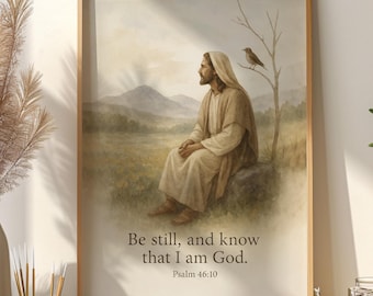 Be Still and Know Poster, Be Still And Know I Am God Print, Psalm 46:10 Wall Art, Bible Verse Christian Scripture Art, Christian Home Decor