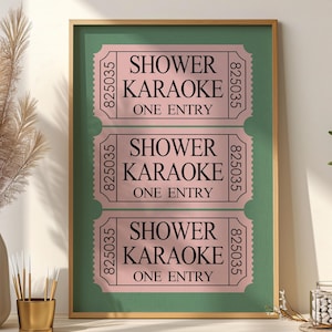Shower Karaoke Ticket Print, Sage Green and Pink, Aesthetic Shower Singing Poster, Funny Bathroom Wall Art, Trendy Preppy Digital Download