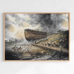 Noah’s Ark Print, Christian Watercolor Nursery Wall Art, Bible Verse Noah Ark Print, Christian Home Wall Decor, Abstract Christ Poster