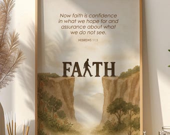 Hebrews 11:1 Wall Art, Faith is Believing Without Seeing Bible Verse Print, Christian Faith Scripture Poster Printable, Faith is Confidence