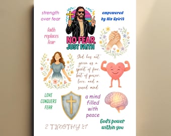 2 Timothy 1:7 Sticker, God Has Not Given Us A Spirit of Fear Stickers Printable, Bible Journaling Stickers, Christian Bible Journal Stickers