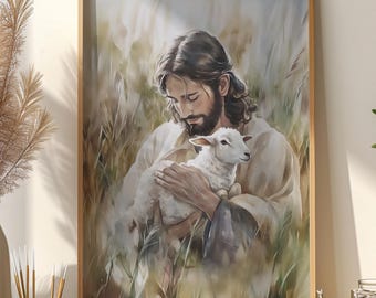 Jesus Holding Lamb Print: Christian Inspirational Wall Art (Digital Download)