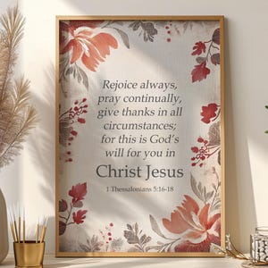 1 Thessalonians 5:16-18 Wall Art, Rejoice Always Pray Continually Give Thanks Print, Christian 70s Retro Art, Bible Verse Poster Printable