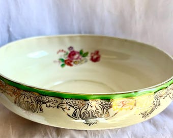 Vintage Grindley England Creampetal Serving Bowl — Floral Rose Pattern — Double Handled — 1950s-60s