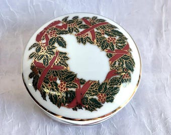 Vintage Tiffany & Co. Holiday Trinket Box — Designed Exclusively for Cunard Cruise Line — Holly Wreath — Perfect Condition