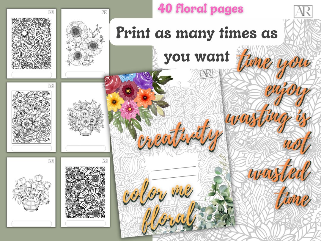 Floral Coloring Book: 40 Printable Pages (digital Download) - Etsy