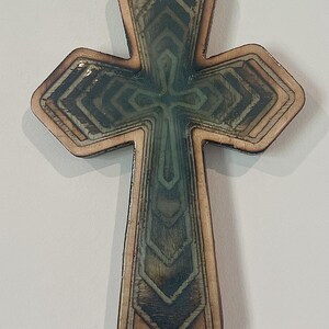 Green Handmade Epoxy Wood Cross | Carved Wall Art | Christian Crucifix | Religious Home Decor | Baptism Gift | Faith Sign