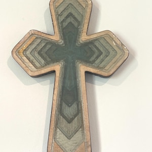 Green Handmade Epoxy Wood Cross | Carved Wall Art | Christian Crucifix | Religious Home Decor | Baptism Gift | Faith Sign