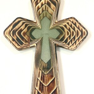 Green Handmade Epoxy Wood Cross | Carved Wall Art | Christian Crucifix | Religious Home Decor | Baptism Gift | Faith Sign